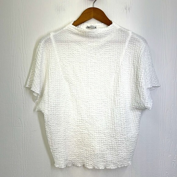 Zara - Gauze White Mock Neck Flowy Lightweight Short Sleeve Top Size Small - Picture 8 of 10